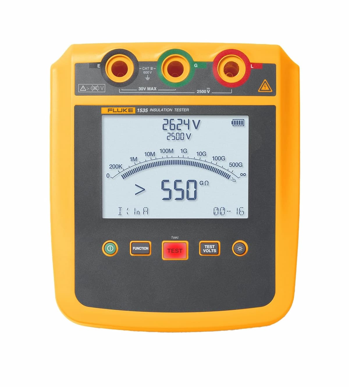 imagen principal de producto Medidor de resistencia de aislación hasta 500 Gohm. Tensiones de prueba: 250 V, 500 V , 1000 V y 2500 V. FLUKE-1535